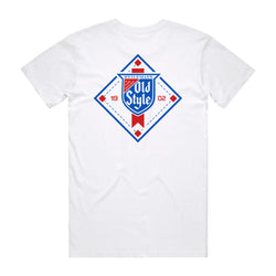 back of t shirt with old style logo in baseball diamond design