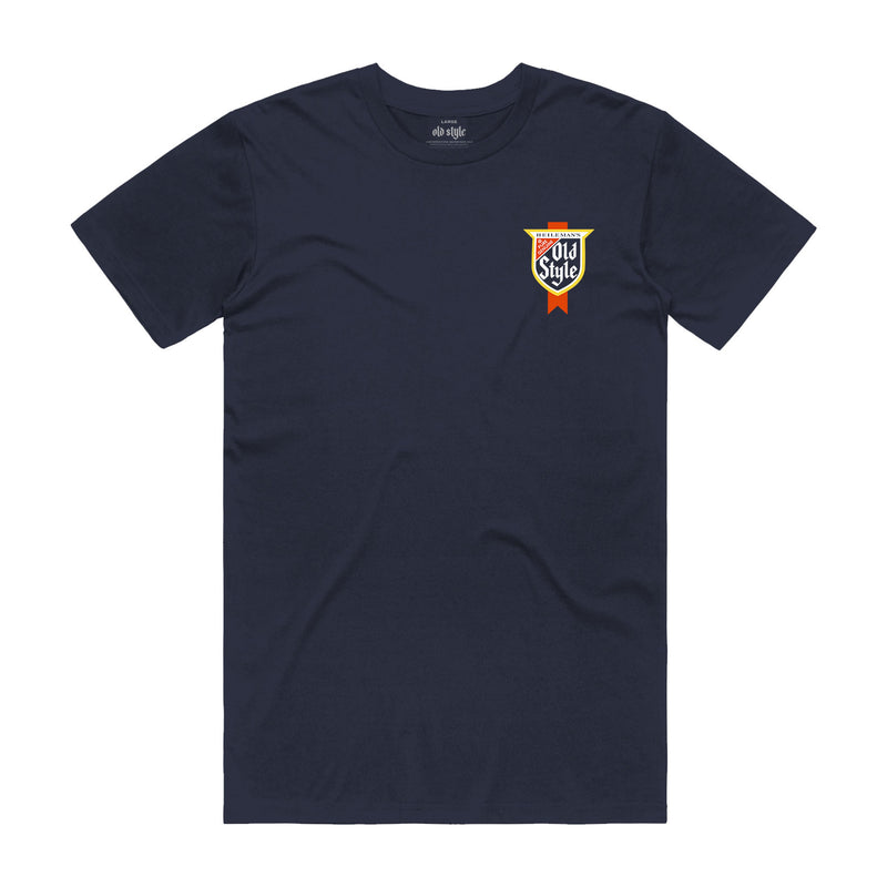 front of t-shirt with Old Style logo on the top left
