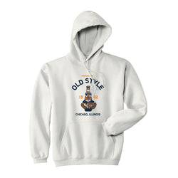 front of hoodie with old style beer dressed as football player design 