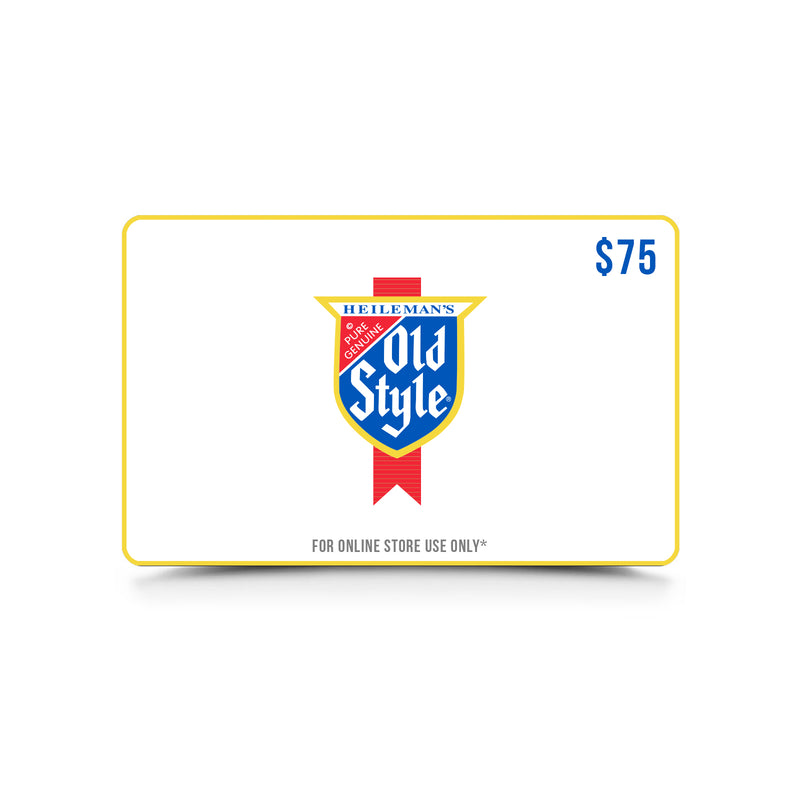 front of gift card with old style logo, "for online store use only" written on the bottom, and $75 in the right top corner